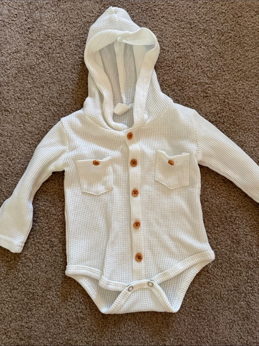 Kids Hooded Waffle Knit Onesie & Joggers Set - Cream - unknown size! I think 3-6
